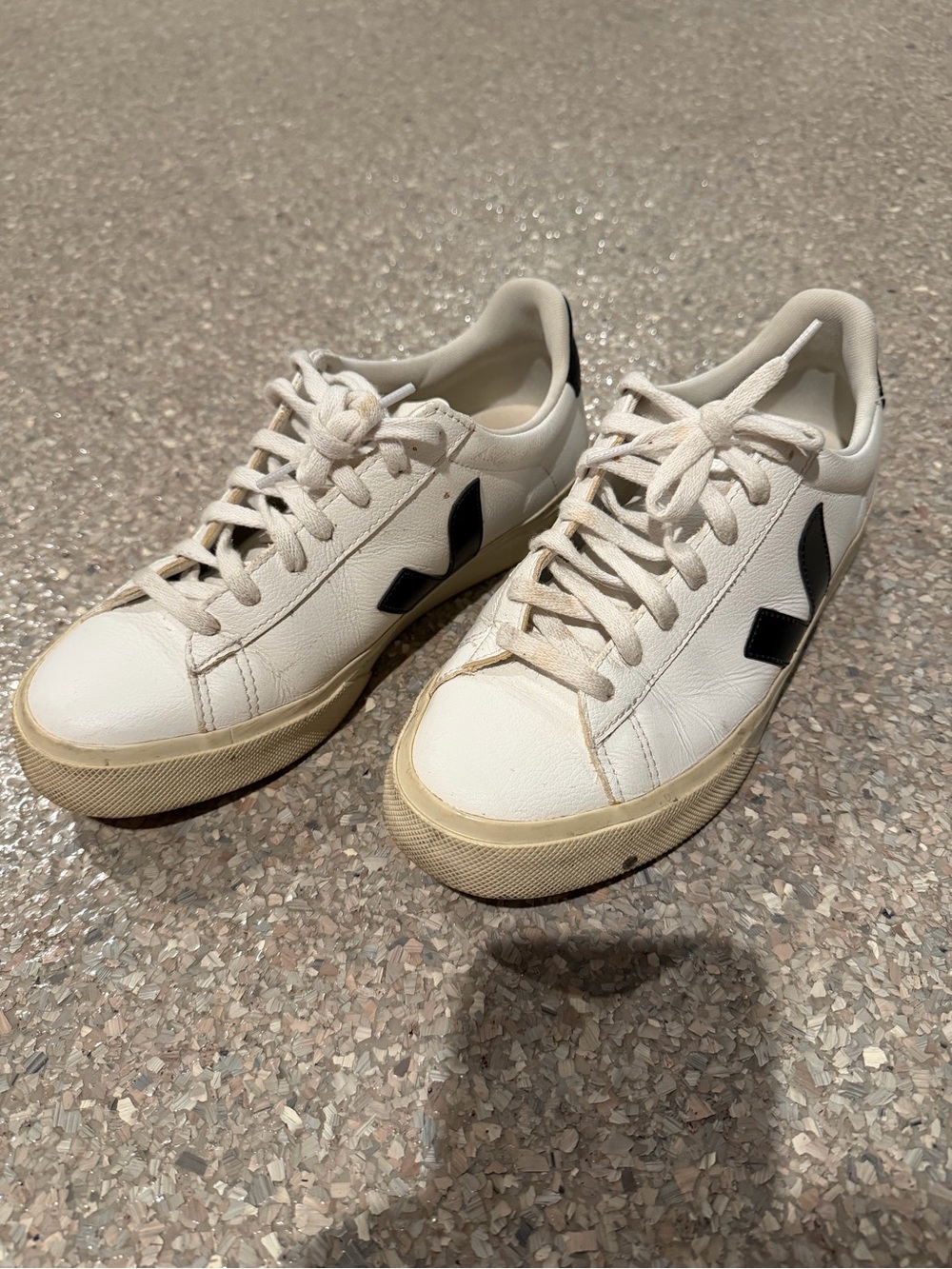 Veja White Leather Low-Top Sneakers with Black V Logo